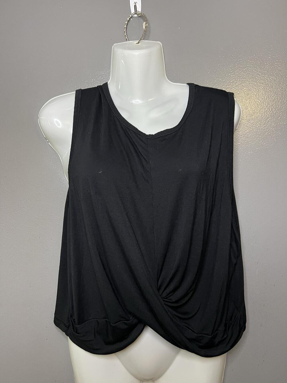 Good American Tank Top Womens 4 Black Twist Front Sleeveless Jersey Crop